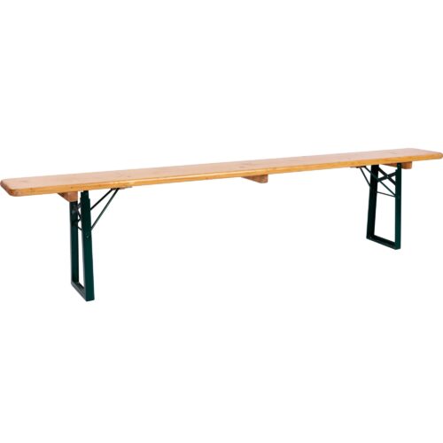 Timber bench seat with dark green metal legs