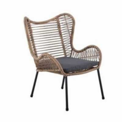 Rattan style armchair with grey cushion